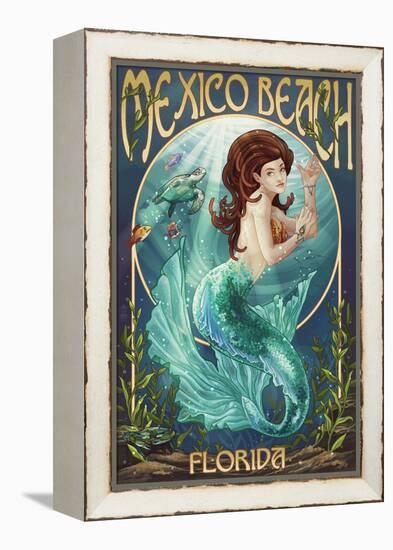 Mexico Beach, Florida - Mermaid-Lantern Press-Framed Stretched Canvas