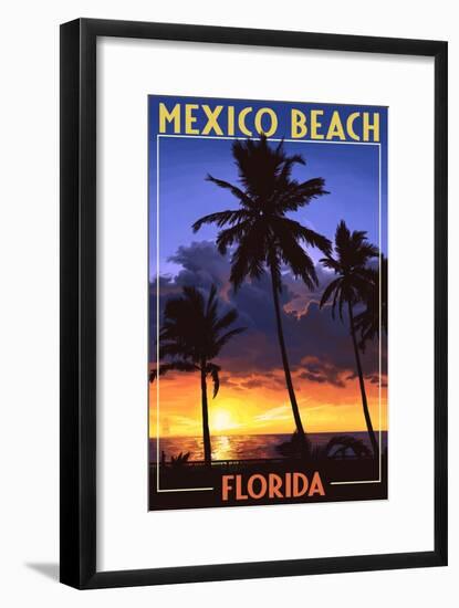 Mexico Beach, Florida - Palms and Sunset-Lantern Press-Framed Art Print