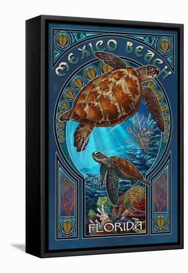 Mexico Beach, Florida - Sea Turtle Art Nouveau-Lantern Press-Framed Stretched Canvas