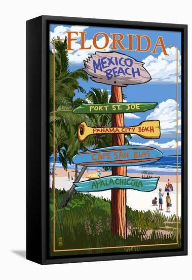 Mexico Beach, Florida - Sign Destinations-Lantern Press-Framed Stretched Canvas