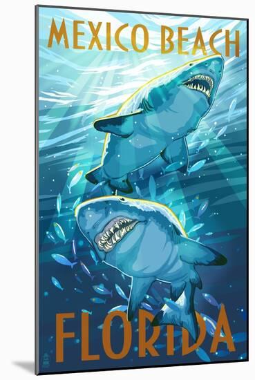 Mexico Beach, Florida - Stylized Tiger Sharks-Lantern Press-Mounted Art Print