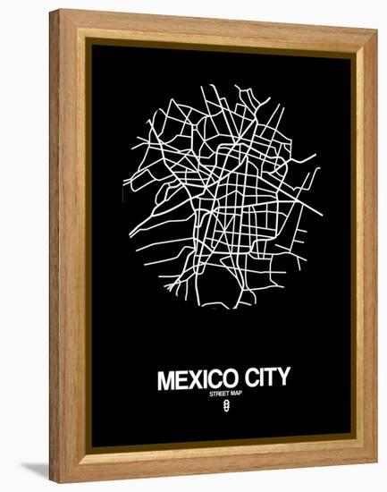 Mexico City Street Map Black-NaxArt-Framed Stretched Canvas