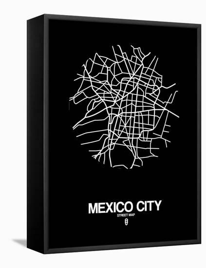 Mexico City Street Map Black-NaxArt-Framed Stretched Canvas