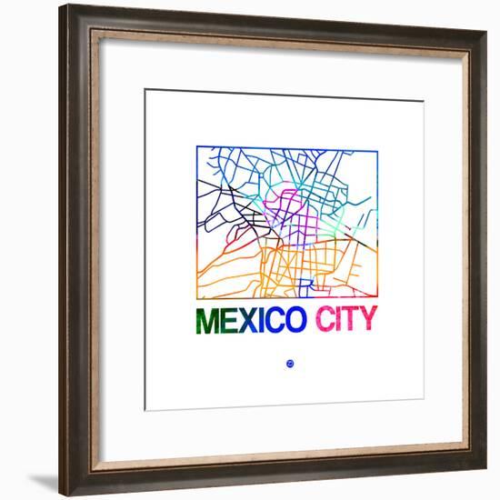 Mexico City Watercolor Street Map-NaxArt-Framed Premium Giclee Print