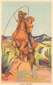 Mexico: Cowgirl on Rearing Horse, Charra