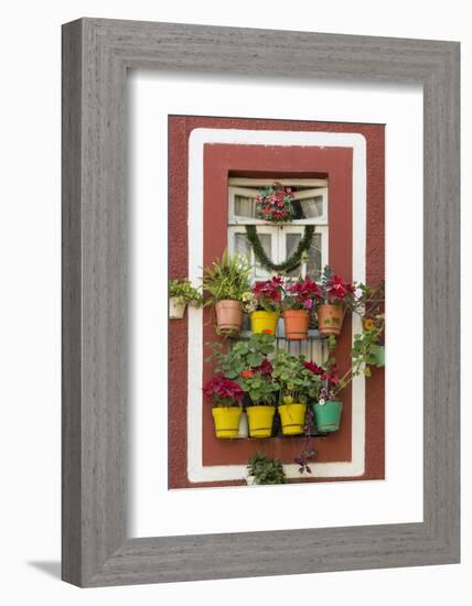 Mexico, Guanajuato. Flower Pots Outside Window-Jaynes Gallery-Framed Photographic Print