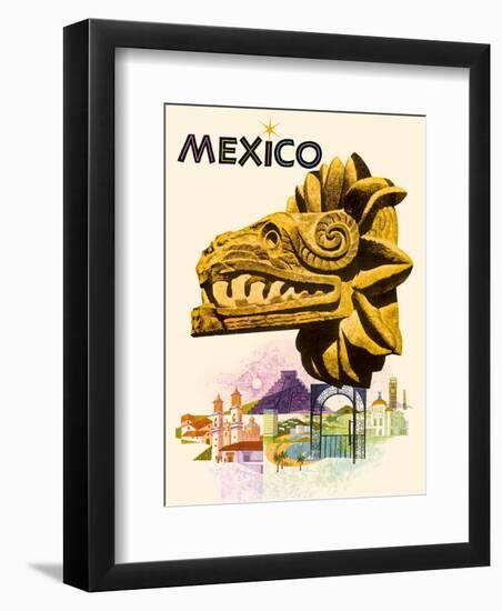Mexico - Kukulkan, Feathered Serpent - Mayan Snake Diety-Howard Koslow-Framed Art Print