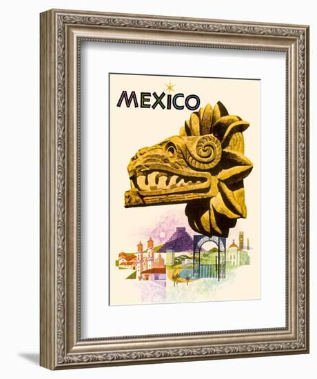 Mexico - Kukulkan, Feathered Serpent - Mayan Snake Diety-Howard Koslow-Framed Art Print