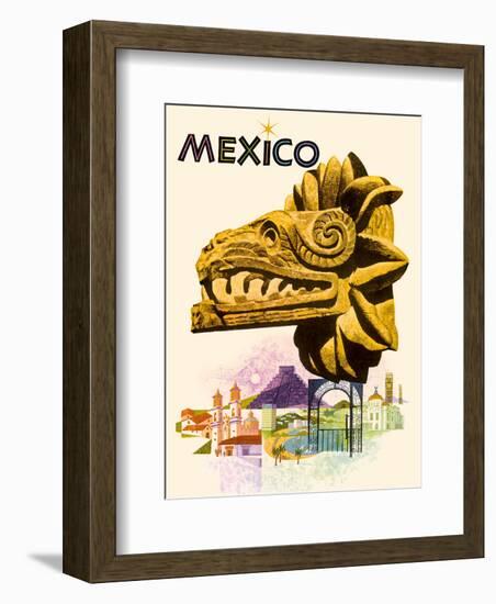 Mexico - Kukulkan, Feathered Serpent - Mayan Snake Diety-Howard Koslow-Framed Art Print