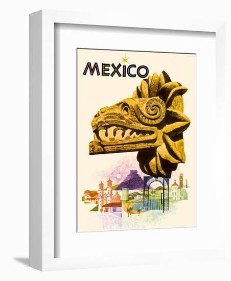 Mexico - Kukulkan, Feathered Serpent - Mayan Snake Diety-Howard Koslow-Framed Art Print