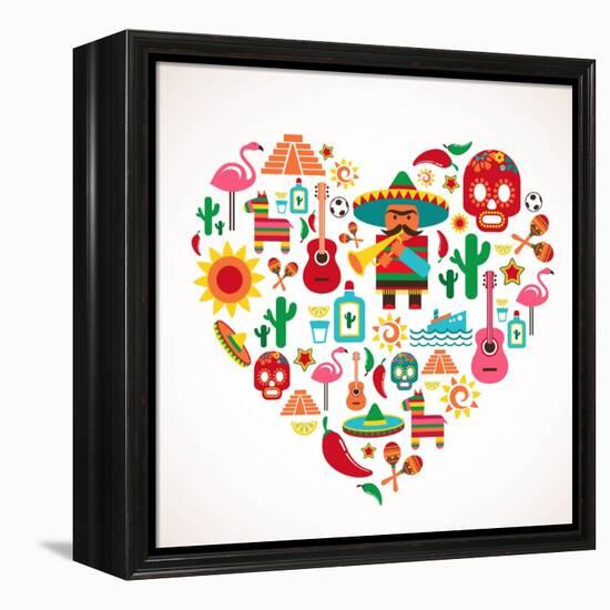 Mexico Love - Heart With Set Ofs-Marish-Framed Stretched Canvas