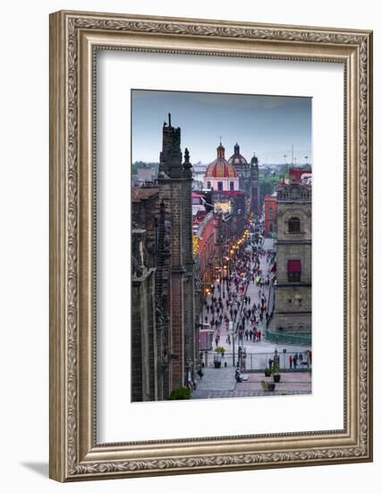 Mexico, Mexico City, Emiliano Zapata Street, Pedestrian Way, Dusk, Centro Historico, Red Dome of Ig-John Coletti-Framed Photographic Print