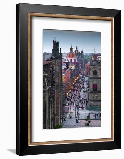 Mexico, Mexico City, Emiliano Zapata Street, Pedestrian Way, Dusk, Centro Historico, Red Dome of Ig-John Coletti-Framed Photographic Print