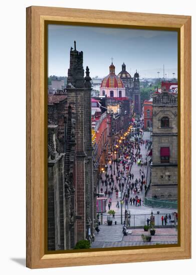 Mexico, Mexico City, Emiliano Zapata Street, Pedestrian Way, Dusk, Centro Historico, Red Dome of Ig-John Coletti-Framed Premier Image Canvas