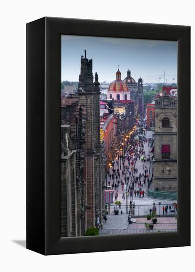 Mexico, Mexico City, Emiliano Zapata Street, Pedestrian Way, Dusk, Centro Historico, Red Dome of Ig-John Coletti-Framed Premier Image Canvas