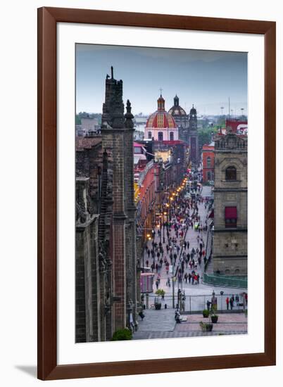 Mexico, Mexico City, Emiliano Zapata Street, Pedestrian Way, Dusk, Centro Historico, Red Dome of Ig-John Coletti-Framed Photographic Print