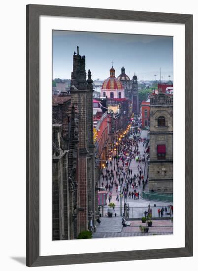 Mexico, Mexico City, Emiliano Zapata Street, Pedestrian Way, Dusk, Centro Historico, Red Dome of Ig-John Coletti-Framed Photographic Print