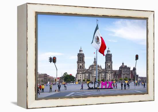 Mexico, Mexico City, Metropolitan Cathedral, Zocalo, Main Plaza, Mexican Flag, CDMX Letters, City o-John Coletti-Framed Premier Image Canvas