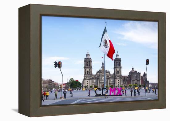 Mexico, Mexico City, Metropolitan Cathedral, Zocalo, Main Plaza, Mexican Flag, CDMX Letters, City o-John Coletti-Framed Premier Image Canvas