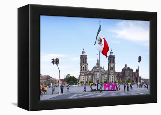 Mexico, Mexico City, Metropolitan Cathedral, Zocalo, Main Plaza, Mexican Flag, CDMX Letters, City o-John Coletti-Framed Premier Image Canvas