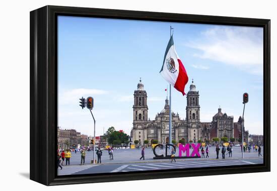 Mexico, Mexico City, Metropolitan Cathedral, Zocalo, Main Plaza, Mexican Flag, CDMX Letters, City o-John Coletti-Framed Premier Image Canvas