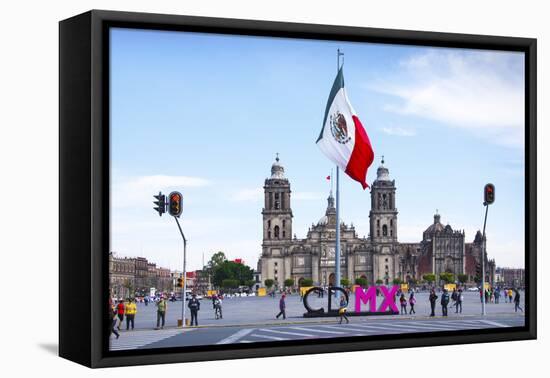 Mexico, Mexico City, Metropolitan Cathedral, Zocalo, Main Plaza, Mexican Flag, CDMX Letters, City o-John Coletti-Framed Premier Image Canvas