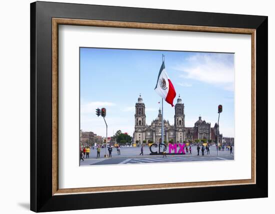 Mexico, Mexico City, Metropolitan Cathedral, Zocalo, Main Plaza, Mexican Flag, CDMX Letters, City o-John Coletti-Framed Photographic Print