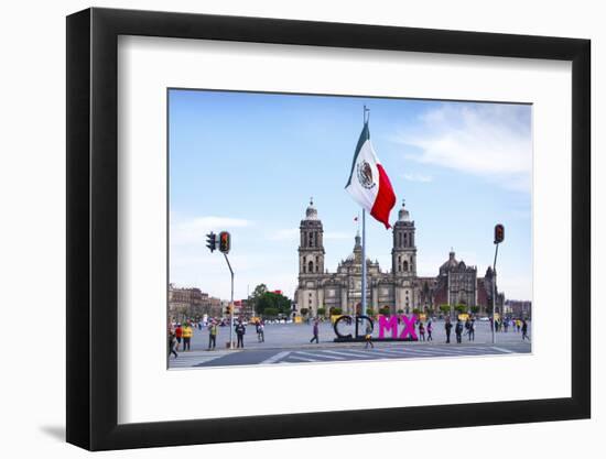 Mexico, Mexico City, Metropolitan Cathedral, Zocalo, Main Plaza, Mexican Flag, CDMX Letters, City o-John Coletti-Framed Photographic Print