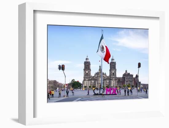 Mexico, Mexico City, Metropolitan Cathedral, Zocalo, Main Plaza, Mexican Flag, CDMX Letters, City o-John Coletti-Framed Photographic Print