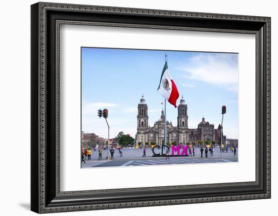 Mexico, Mexico City, Metropolitan Cathedral, Zocalo, Main Plaza, Mexican Flag, CDMX Letters, City o-John Coletti-Framed Photographic Print