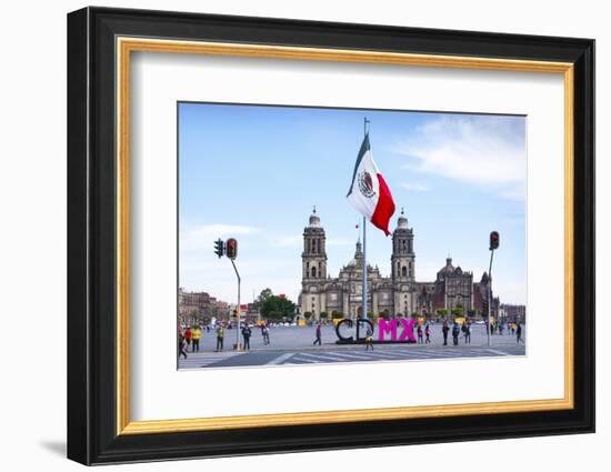 Mexico, Mexico City, Metropolitan Cathedral, Zocalo, Main Plaza, Mexican Flag, CDMX Letters, City o-John Coletti-Framed Photographic Print