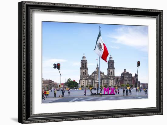 Mexico, Mexico City, Metropolitan Cathedral, Zocalo, Main Plaza, Mexican Flag, CDMX Letters, City o-John Coletti-Framed Photographic Print