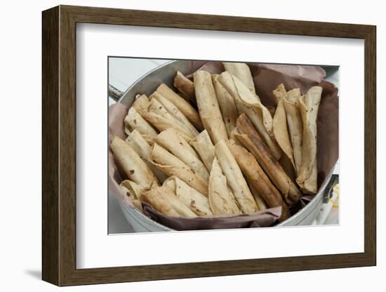 Mexico, Oaxaca Province, Oaxaca, Taquitos on Display in Market-Merrill Images-Framed Photographic Print