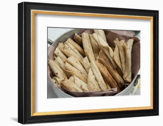 Mexico, Oaxaca Province, Oaxaca, Taquitos on Display in Market-Merrill Images-Framed Photographic Print