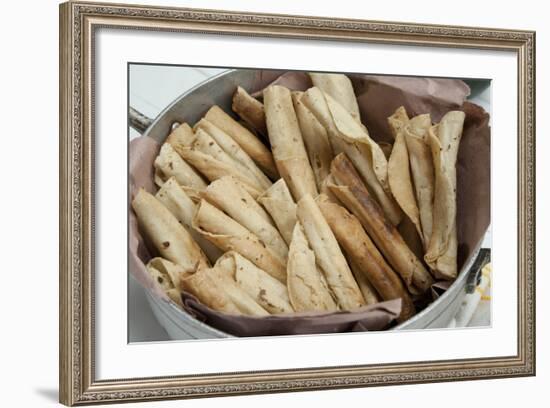 Mexico, Oaxaca Province, Oaxaca, Taquitos on Display in Market-Merrill Images-Framed Photographic Print