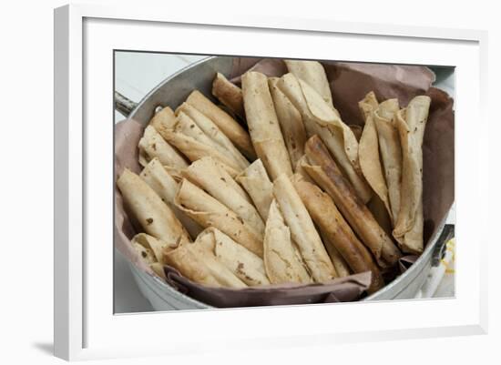 Mexico, Oaxaca Province, Oaxaca, Taquitos on Display in Market-Merrill Images-Framed Photographic Print