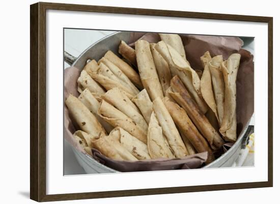 Mexico, Oaxaca Province, Oaxaca, Taquitos on Display in Market-Merrill Images-Framed Photographic Print