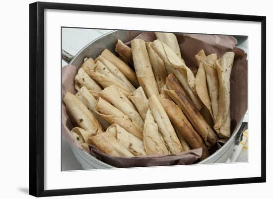 Mexico, Oaxaca Province, Oaxaca, Taquitos on Display in Market-Merrill Images-Framed Photographic Print