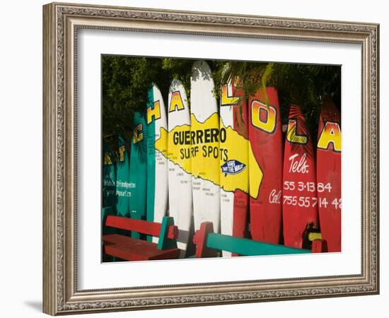 Mexico, Pacific Coast, Guerrero, Ixtapa, Catcha La Ola Surf Shop Sign-Walter Bibikow-Framed Photographic Print