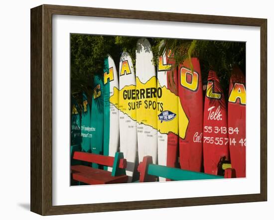 Mexico, Pacific Coast, Guerrero, Ixtapa, Catcha La Ola Surf Shop Sign-Walter Bibikow-Framed Photographic Print