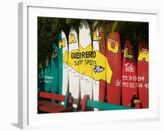 Mexico, Pacific Coast, Guerrero, Ixtapa, Catcha La Ola Surf Shop Sign-Walter Bibikow-Framed Photographic Print