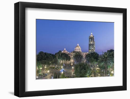 Mexico, Puebla, Zocolo and Puebla Cathedral at Twilight-Rob Tilley-Framed Photographic Print