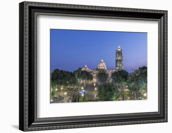 Mexico, Puebla, Zocolo and Puebla Cathedral at Twilight-Rob Tilley-Framed Photographic Print
