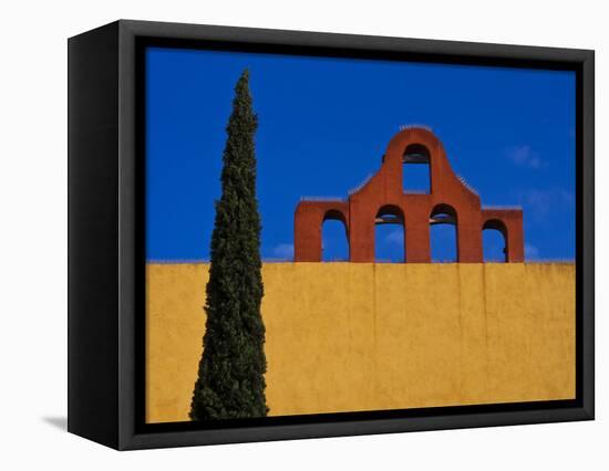 Mexico, San Miguel de Allende, Blue sky, city wall and Cypress Tree-Terry Eggers-Framed Premier Image Canvas