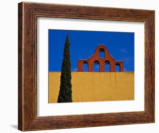 Mexico, San Miguel de Allende, Blue sky, city wall and Cypress Tree-Terry Eggers-Framed Photographic Print