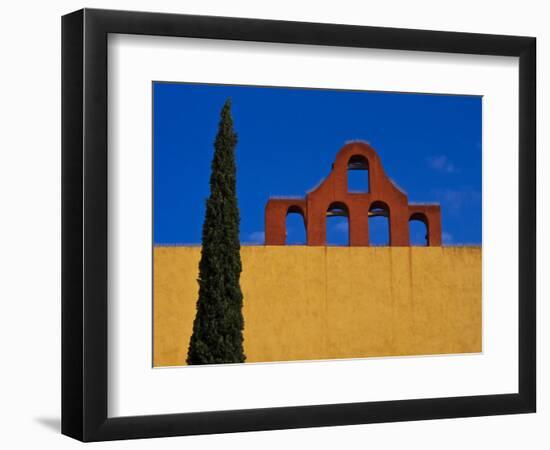 Mexico, San Miguel de Allende, Blue sky, city wall and Cypress Tree-Terry Eggers-Framed Photographic Print