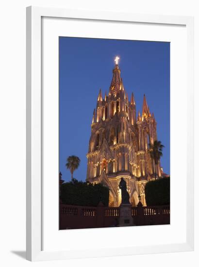 Mexico, San Miguel De Allende. Cathedral of San Miguel Archangel Lit Up at Night-Brenda Tharp-Framed Photographic Print