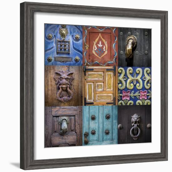 Mexico, San Miguel De Allende. Collage of Door Details in City-Jaynes Gallery-Framed Photographic Print