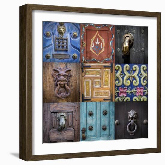 Mexico, San Miguel De Allende. Collage of Door Details in City-Jaynes Gallery-Framed Photographic Print