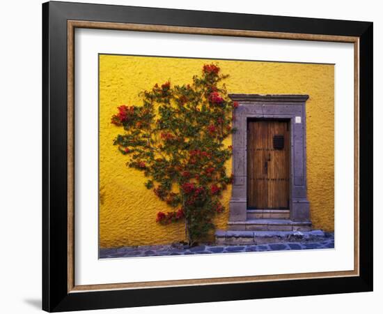 Mexico, San Miguel de Allende, Doorway with Flowering Bush-Terry Eggers-Framed Photographic Print